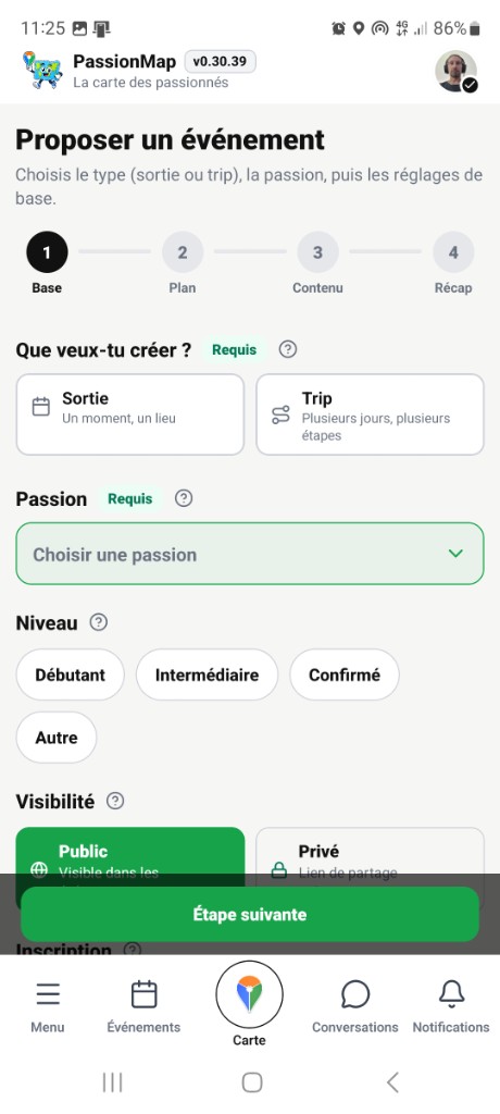 Création d'une sortie PassionMap avec partage par lien